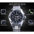 2020 New Forsining 182 Black Men's Mechanical Watch 3 Dial Calendar Automatic Self-Wind Clock Sport Stainless Steel Wristwatch